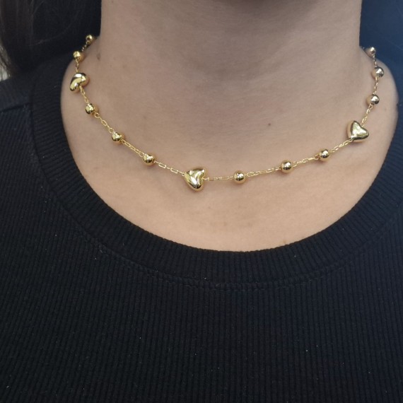 Choker de Bolinhas + Corações - Folheado a Ouro 18k