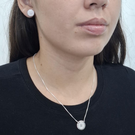 Conjunto Medalha Oração do "Pai Nosso" - Folheado a Prata