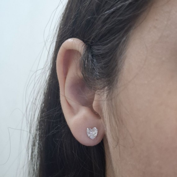 Brinco de Coração com Pedra - Prata 925k