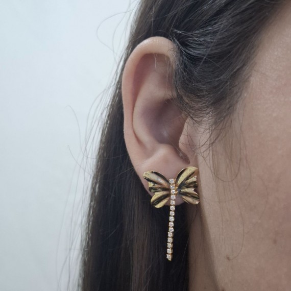 Brinco de Borboleta com Strass - Folheado a Ouro 18k