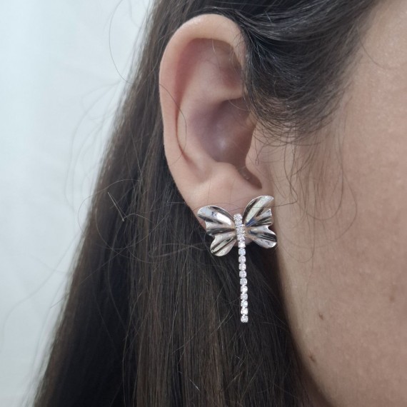 Brinco Borboleta com Strass - Folheado a Prata