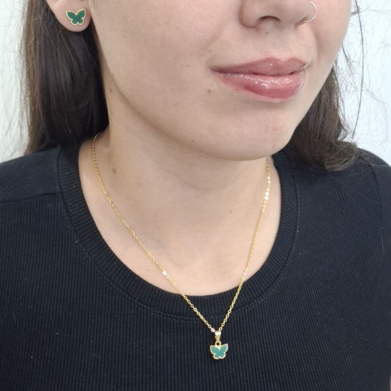 Conjunto de borboleta na cor Verde - Folheado a Ouro 18k