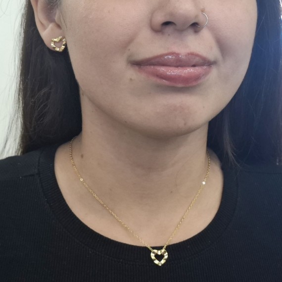 Conjunto de Coração Vazado Ondulado - Folheado a Ouro 18k