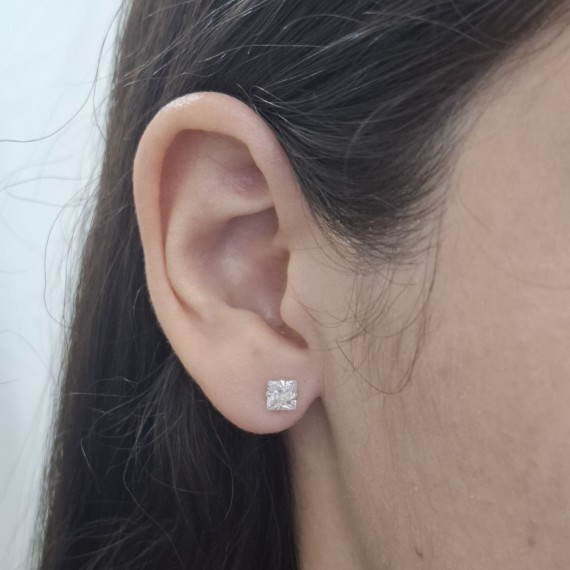 Mini Brinco Quadrado de Pedra - Prata 925k