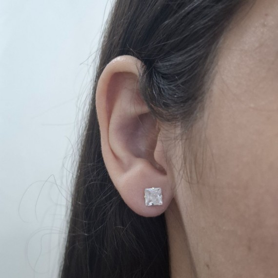 Brinco Quadrado com Zircônia - Prata 925k