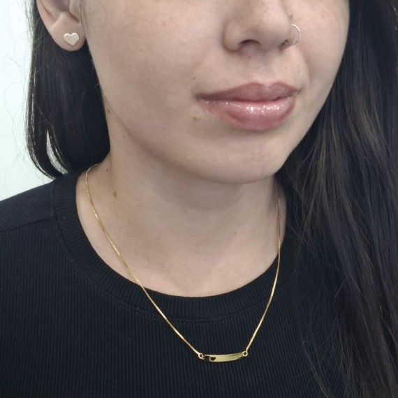 Conjunto de Coração + Plaquinha - Folheado a Ouro 18k