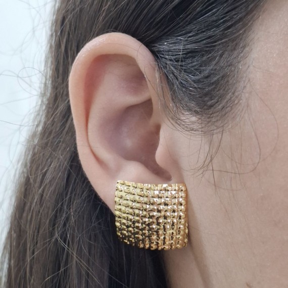 Brinco Quadrado com Textura - Folheado a ouro 18k