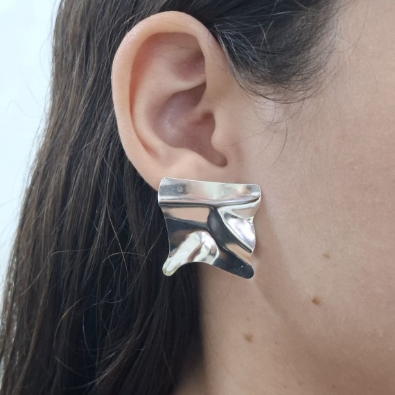 Brinco Quadrado Com Textura - Folheado a Prata