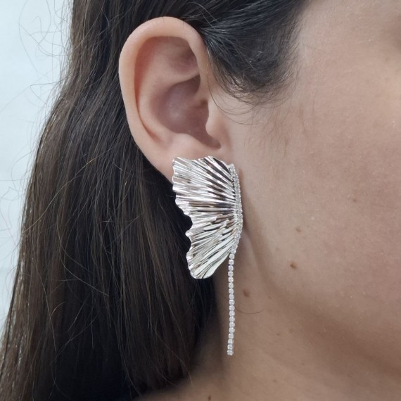 Brinco Meia Borboleta com Pedra - Folheado a Prata