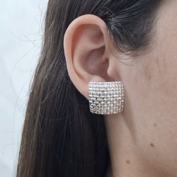 Brinco Quadrado com Textura  Quadrado - Folheado a Prata