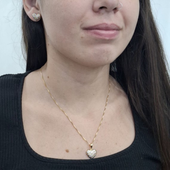 Conjunto de Coração Prata e Dourado - Folheado a ouro 18k