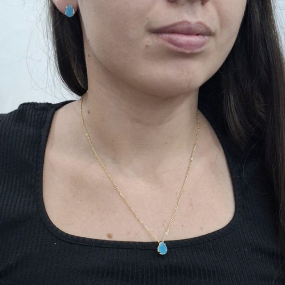 Conjunto Gota Azul - Folheado a ouro 18k