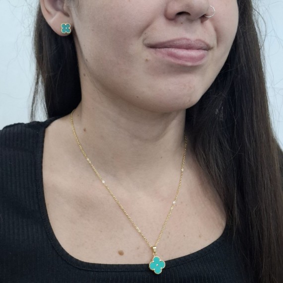 Conjunto de Trevo Verde - Folheado a ouro 18k
