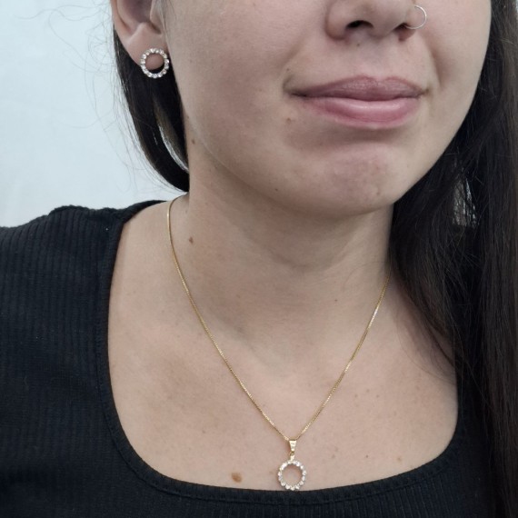 Conjunto de Círculo Cravejado - Folheado a ouro 18k 