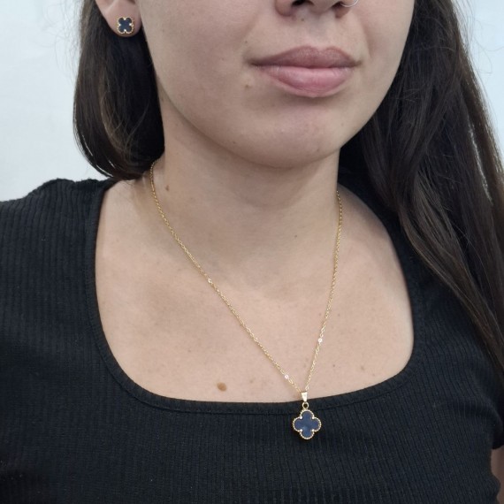 Conjunto Trevo na cor Azul Escuro - Folheado a Ouro 18k