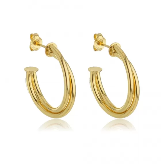 Brinco de meia argola dupla - Folheado a Ouro 18k