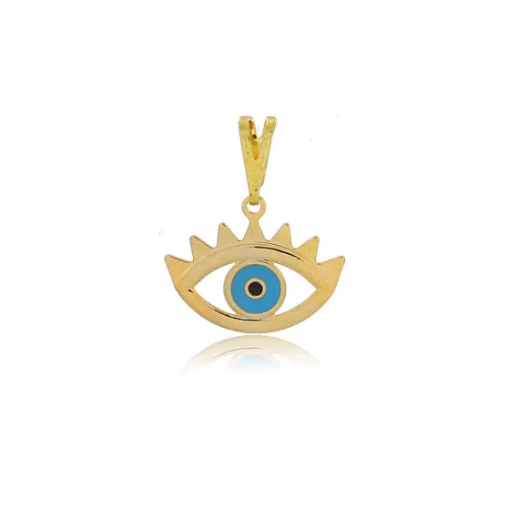 Pingente formato de olho grego com detalhes em resina - Folheado a Ouro 18k