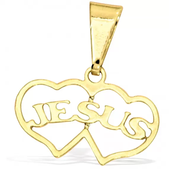 Pingente  com dois corações escrito Jesus - Folheado a Ouro 18k