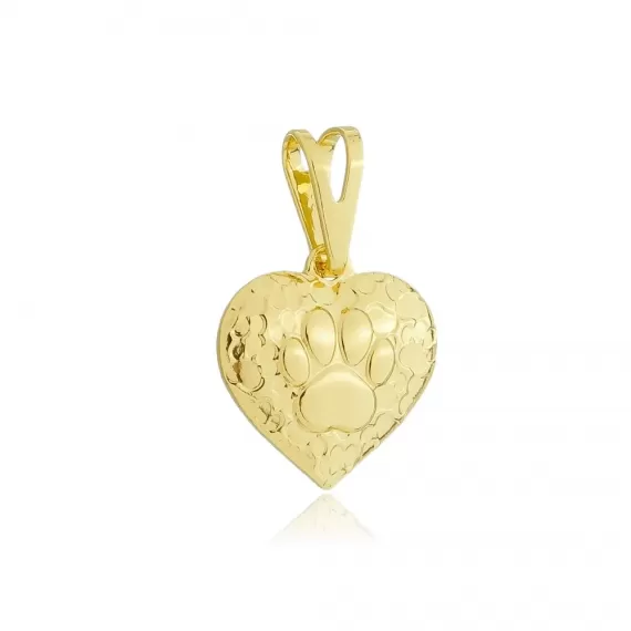 Pingente modelo coração com desenho de patinha e corações - Folheado a Ouro 18k