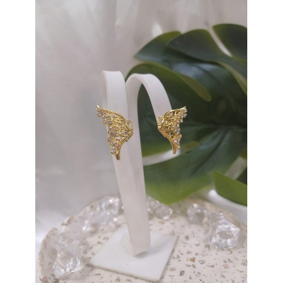 Brinco de Borboleta com Pedras - Folheado a Ouro 18k
