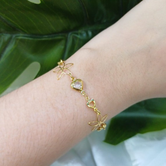 Pulseira de Flor com Pedras Coloridas - Folheado a Ouro 18k