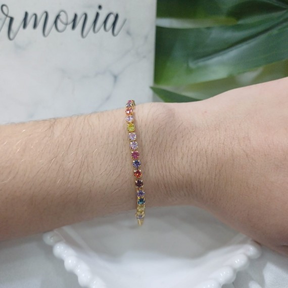Pulseira Pedras Coloridas - Folheado a Ouro 18k