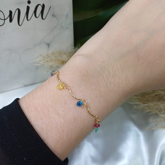 Pulseira com Pedras Coloridas - Folheado a Ouro 18k