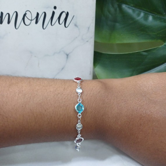 Pulseira Pedras Coloridas - Folheado a Prata 