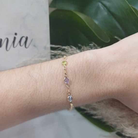Pulseira Infantil com Pedras Coloridas - Folheado a Ouro 18k
