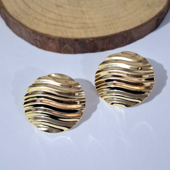 Brinco Redondo Estampa Ondulada - Folheado a Ouro 18k